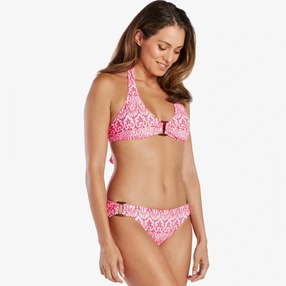NEW Helen Jon Halter top & Hipster bikini bottom Island Batik Pink